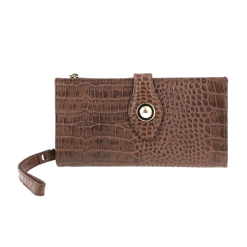 Kroko-geprägte Geldbörse aus 100% echtem Leder mit RFID Schutz, 19x11.4x1.3cm, Braun