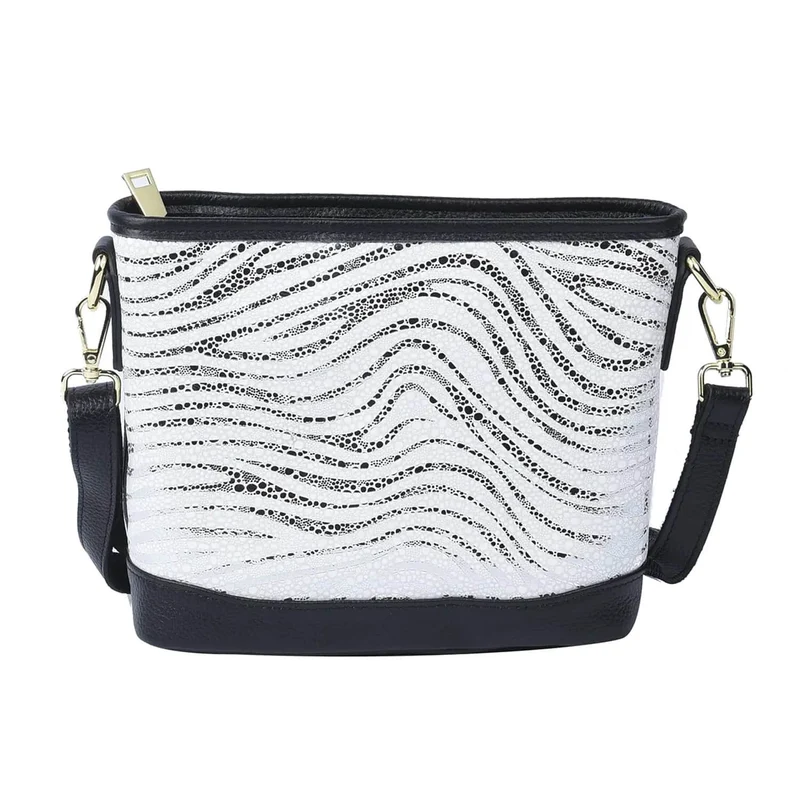 Echtleder Crossbody-Tasche mit Zebra Muster, 24x18x8 cm, Zebra