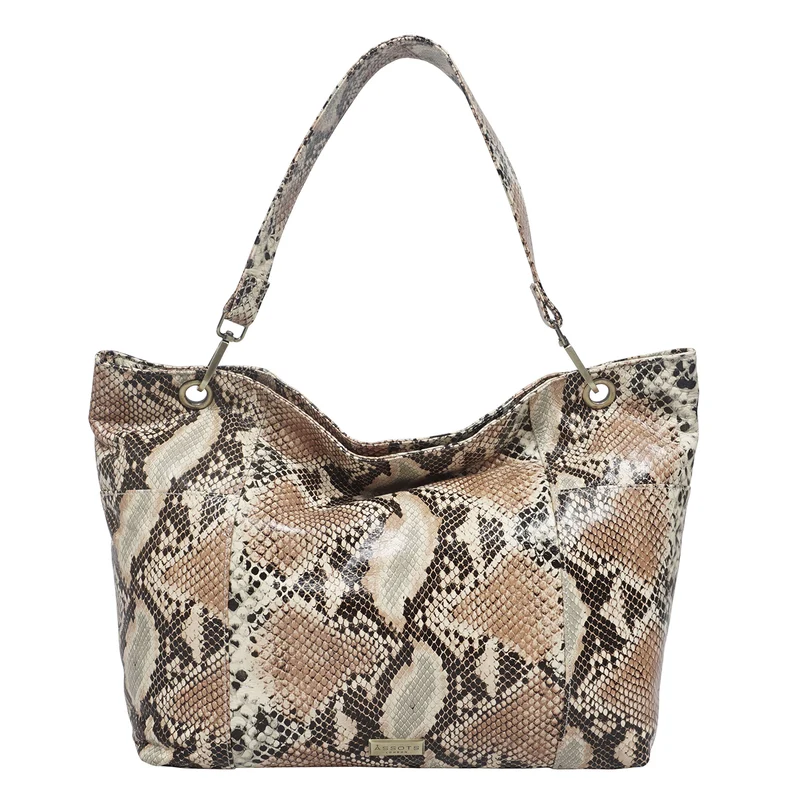 Assots London: 100% echtes Leder Hobo-Tasche mit Schlangen Muster, beige