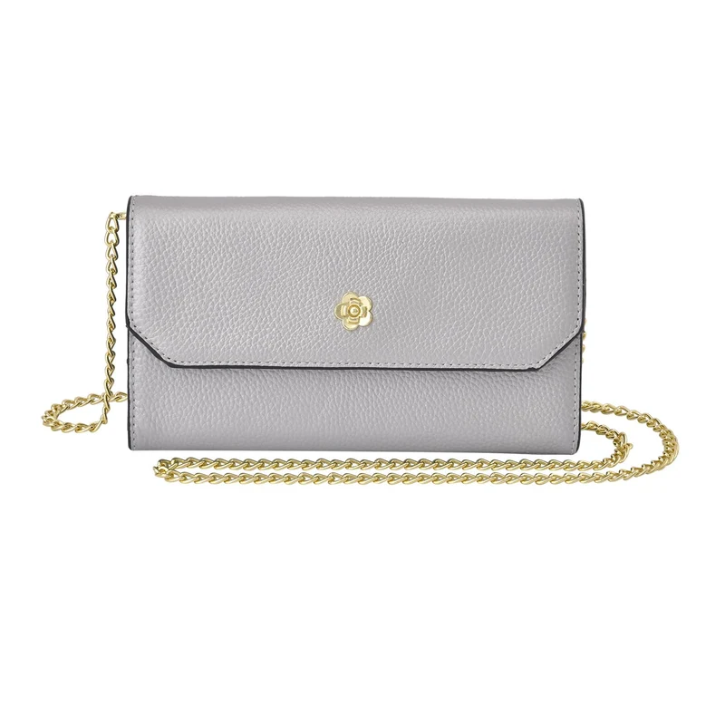 100% Echtleder Clutch mit RFID Schuz, 120 cm metall Riehmen, 20x12 cm, Grau