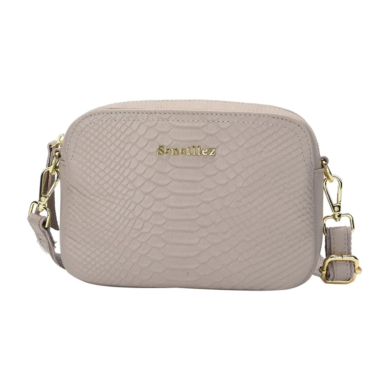 Sencillez Crossbody aus echtem Leder, Schlangenhaut-Druck, Größe 20x5x13 cm, rosa