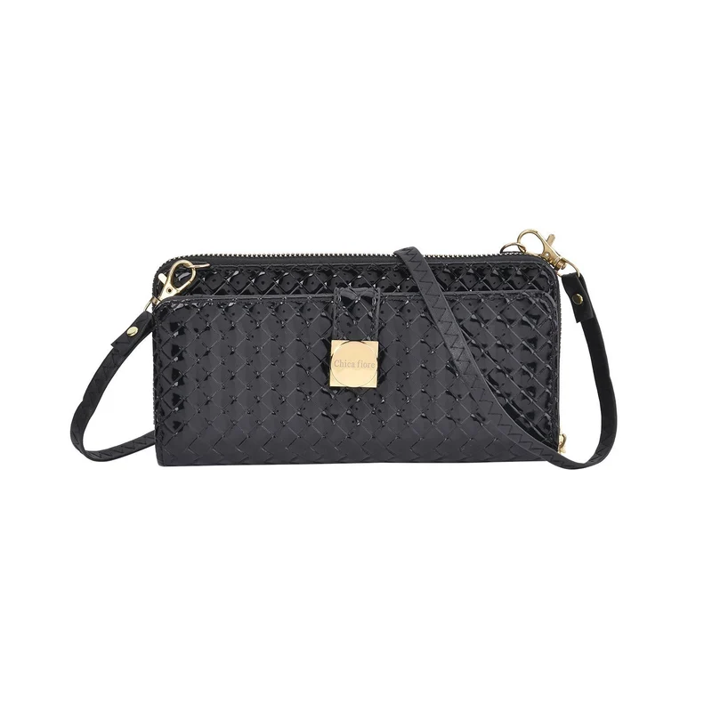 CLOSE OUT - gewebter Crossbody glänzend Tasche, Multifächer, 20x10 cm, Rosa