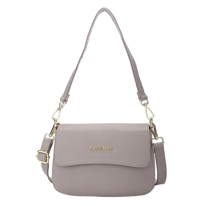 SENCILLEZ - 100% echte Leder Umhängetasche für Damen, Größe 22x6x14 cm, Grau