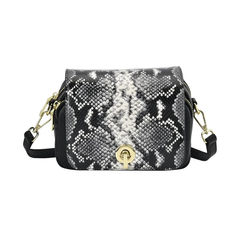 Cross Body Bag aus echtem Leder, rosa Schlangenmuster, Größe: 19x7x14cm