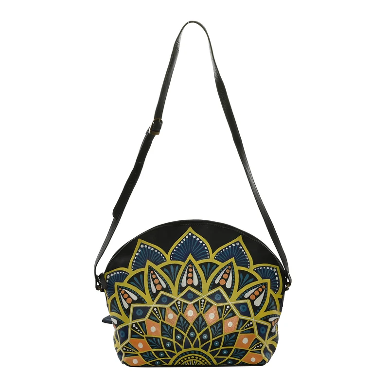 SUKRITI Handbemalte Crossbody Tasche aus echtem Leder, Größe: 30x10x28