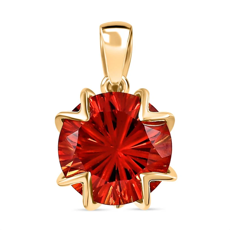 Lab Created Padparadscha-Saphir, Weißer Zirkon Anhänger 925 Silber Gelbgold Vermeil ca. 5.37 ct