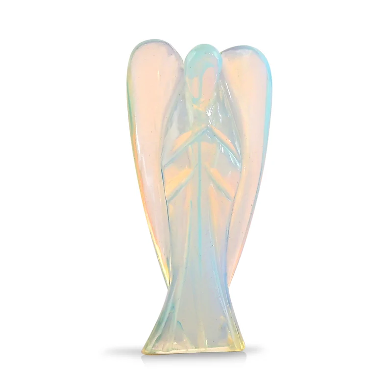 LIVMORE Handgeschnitzte Schutzengel Figur Opalit ca. 7,62 cm Hellblau