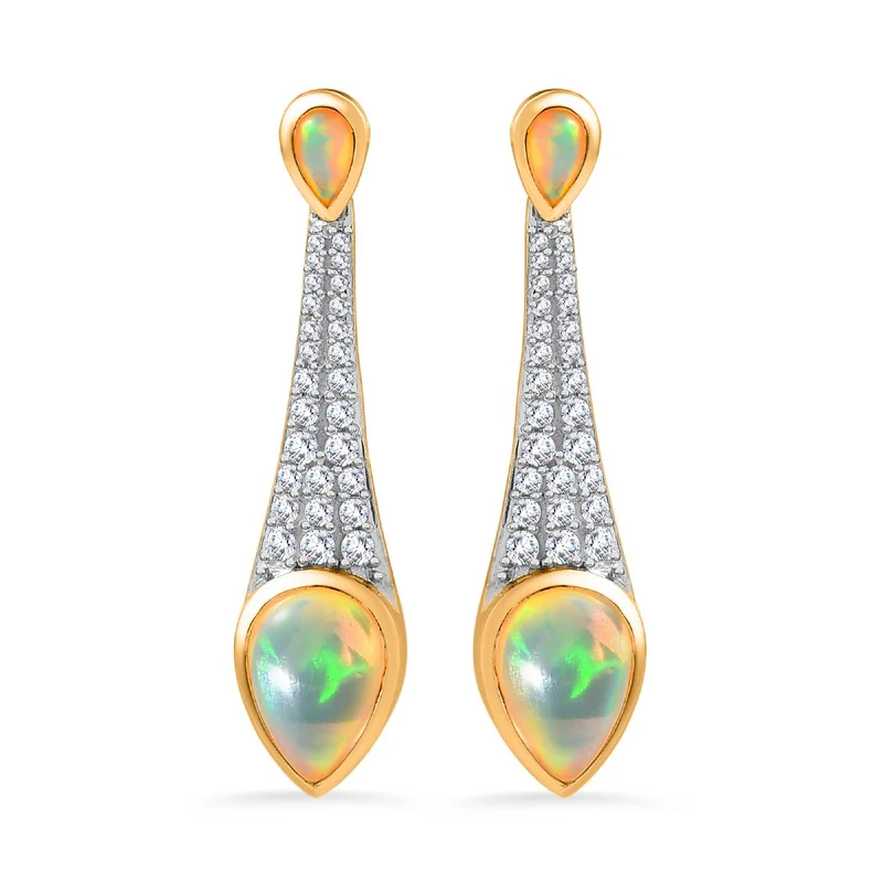 AA Natürlicher, äthiopischer Welo Opal Ohrringe 925 Silber Gelbgold Vermeil ca. 3,57 ct.