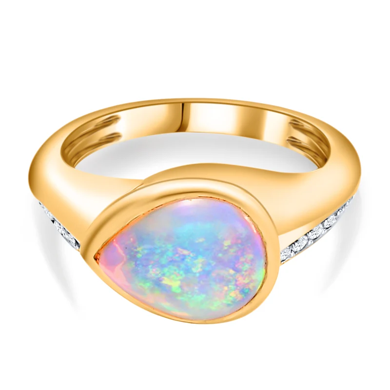 Natürlicher, äthiopischer Opal und Zirkon-Ring, 925 Silber Gelbgold Vermeil ca. 1.76 ct