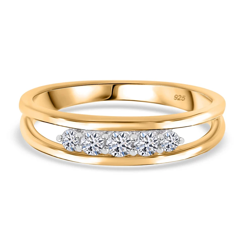 Luxuriant Diamond - Lab Grown Diamant VS-EF Ring, 925 Silber Gelbgold Vermeil ca. 0.25 ct