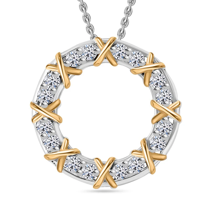 Luxuriant Diamond Lab Grown Diamant SI Anhänger mit Kette, 925 Silber rhodiniert, 925 Silber Rhodiniert und 750 Gelbgold Vermeil ca. 0.50 ct