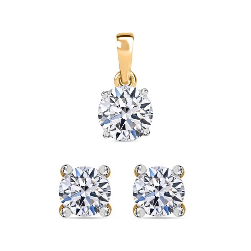 LUXURIANT DIAMOND- SGL zertifizierter VS-EF Labor Diamant Anhänger und Ohrringe in 375 Gelbgold