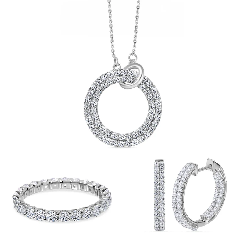 Schmuck-Trio: LUXURIANT DIAMOND SI-GH Labor Diamant Schmuckset (Ringgröße 17,5)