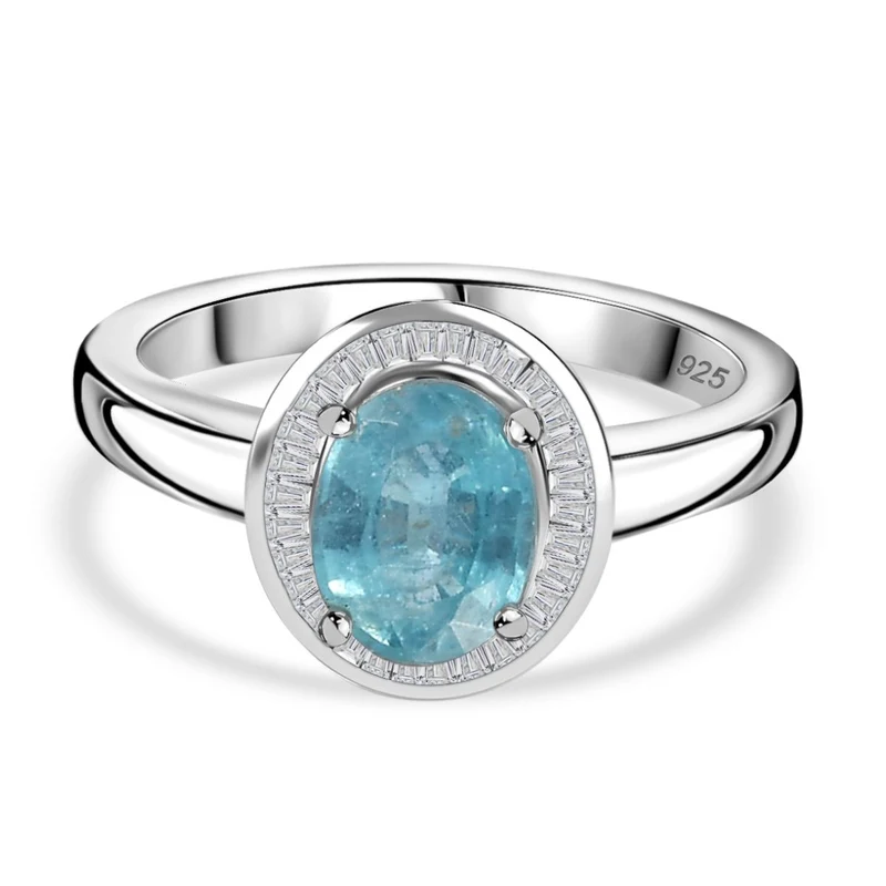 JCK Vegas Exklusive Kollektion - AA Aqua Kyanit, Weißer Diamant Ring 925 Silber rhodiniert ca. 1.65 ct