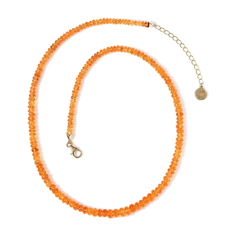 AAAA Spessartin Granat Halskette ca. 45 cm +5 cm Extender, 750 Gold ca. 90,00 ct.