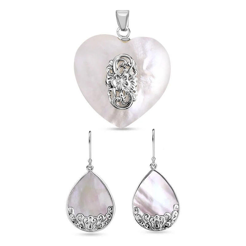 Royal Bali Kollektion- Perlmutt Anhänger und Ohrringe in 925 Silber