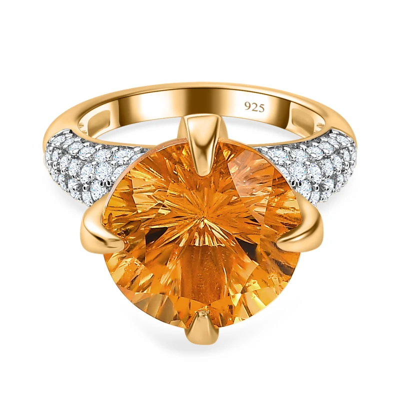 Citrin, Weißer Zirkon Ring, 925 Silber Gelbgold Vermeil, ca. 8.38 ct