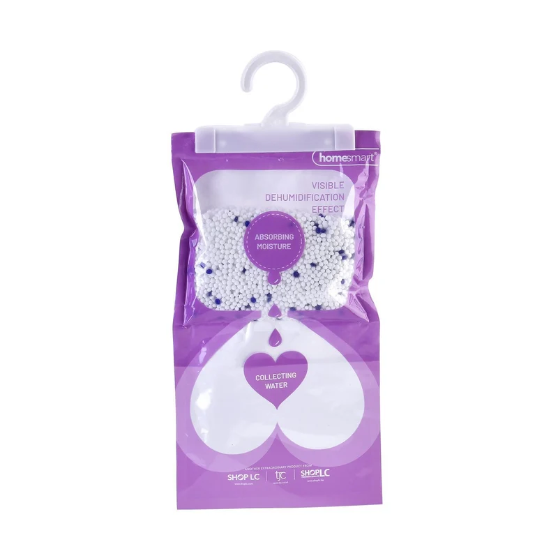 HOME SMART Hängende Luftentfeuchter Tasche 220g*10 1.N.W: 220g Calciumchlorid pro Tasche 2. Lavendel-Duft 3. Weißer oder blauer Haken+angepasster Innenbeutel (Tyvek)+leerer Außenbeutel