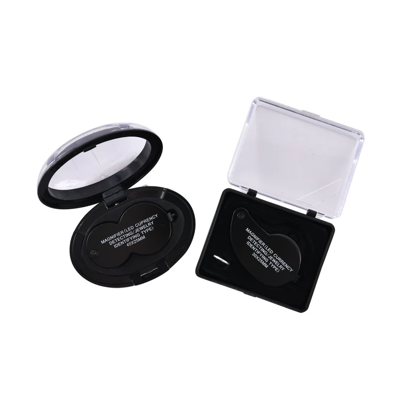 2er Set Juwelier Lupe mit LED- und UV Licht, 40x und 30x Linse, 6.5x3x3cm, schwarz