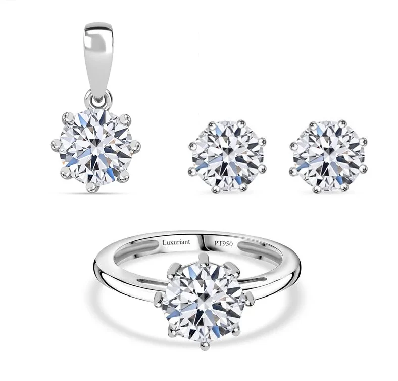 LUXURIANT DIAMOND- SGL zertifizierter VS-EF Labor Diamant-Anhänger Ring und Ohrringe 950 Platin