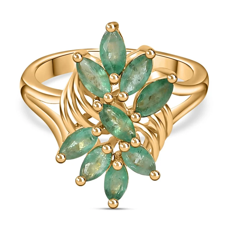 Kagem Sambischer Smaragd Ring 925 Silber 750 Gelbgold Vermeil ca. 1,26 ct