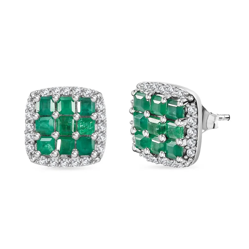 AAA Smaragd, Weißer Zirkon Ohrringe 925 Silber rhodiniert ca. 2.12 ct