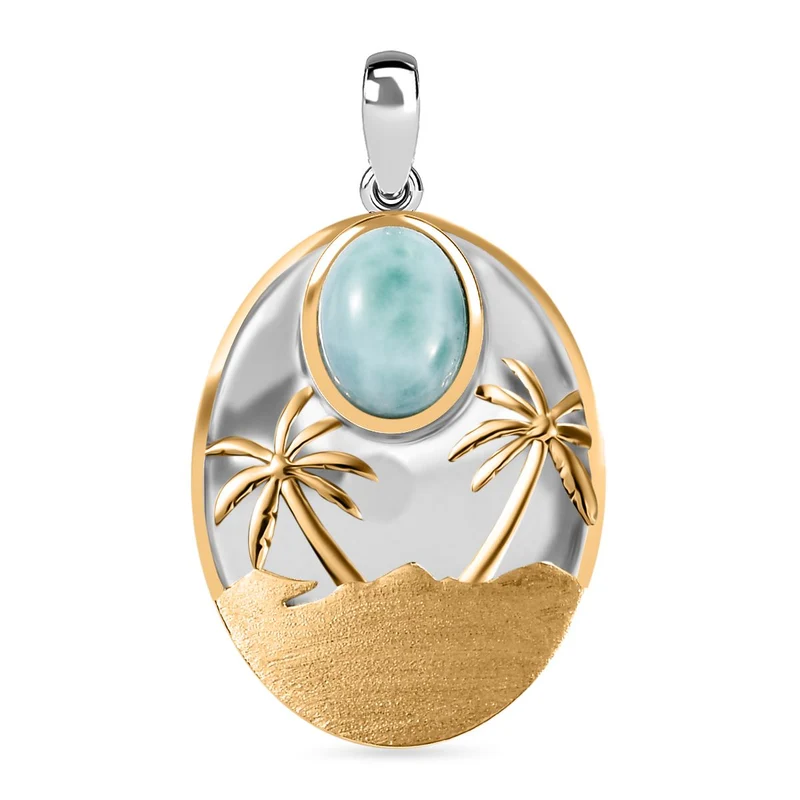 AA Natürlicher grüner Larimar Anhänger 925 Silber Rhodiniert und 750 Gelbgold Vermeil ca. 2.42 ct