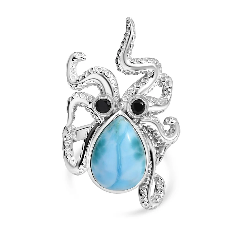GP Trionfo Kollektion - Larimar, Schwarzer Spinell Ring 925 Silber rhodiniert ca. 6,65 ct