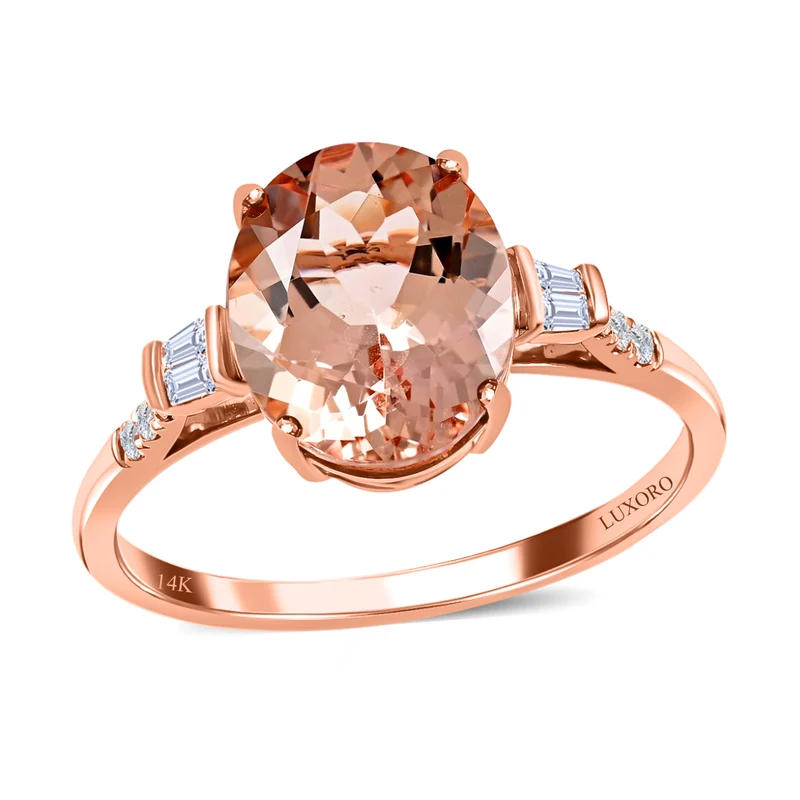 AAA Morganit, Weißer Diamant Ring 585 Gold ca. 4,05 ct