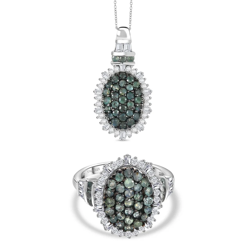 D’Joy Alexandrit und Moissanit Ring und Anhänger mit 50cm Kette