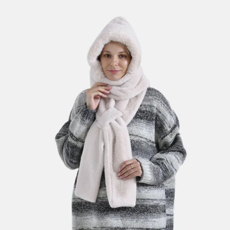 Superweicher 2-in-1-Langschal und Mütze aus hochwertigem Kunstfell, weiß