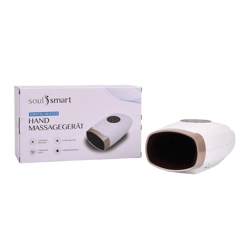 Soulsmart Handmassagegerät mit Luftdruck-, Vibrations- und Wärmefunktion, 6 Programme, 6 Intensitäten, 30.5x11.5x16 cm, Wiederaufladbar