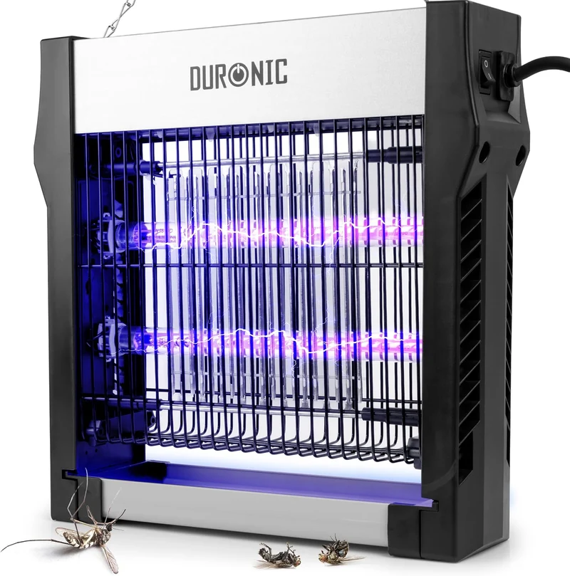 Duronic FK2X4 Elektrischer Fliegenfänger, Kleiner UV-Insektenvernichter | Zwei UV-Spektren, herausnehmbare Auffangschale und Aufhängekette, 8W energiesparende Insektenfalle für Küche und Zuhause