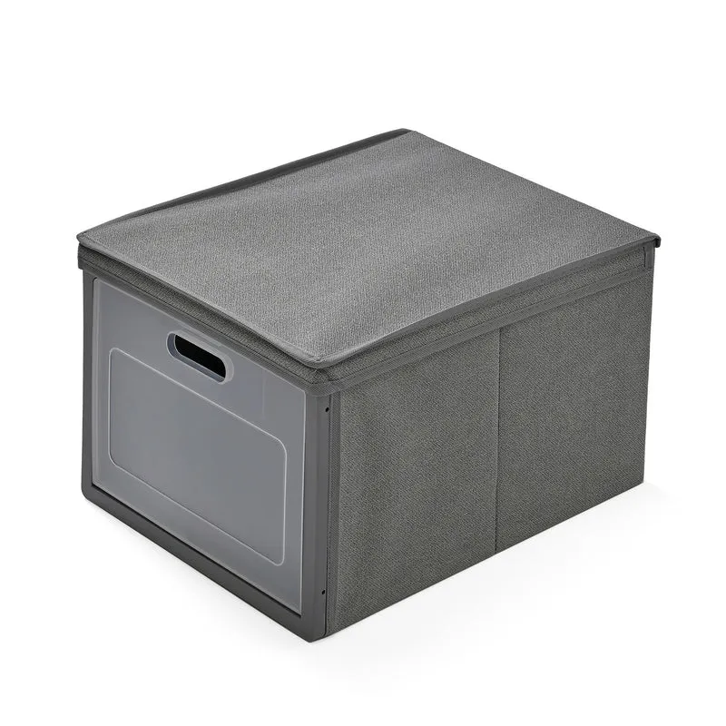 Faltbare Aufbewahrungsbox mit Stoffbezug und Klappdeckel, Größe 30x25x40 cm, Khaki