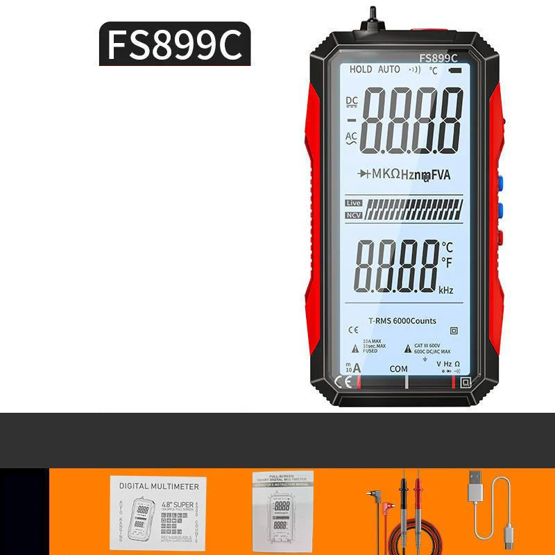 USB Digitalmultimeter mit Auto-Range | LCD mit Hintergrundbeleuchtung | AC 6A/10A, kompakt 152×73 mm, inkl. Messleitungen