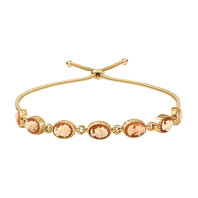 Italienische Kamee Armband aus Conch-Muschel, Messing, 19 cm, Silbefarben