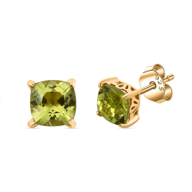 Natürlicher Peridot Ohrringe, 925 Silber Gelbgold Vermeil, ca. 0.88 ct