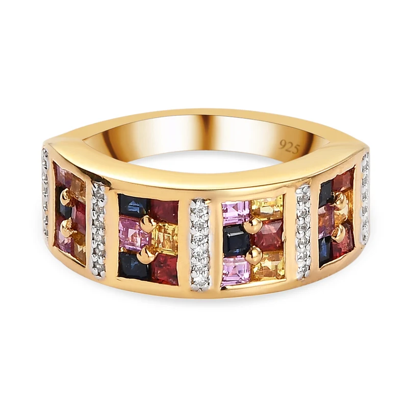 Roter und gelber Saphir-Ring, 925 Silber vergoldet ca. 1,46 ct