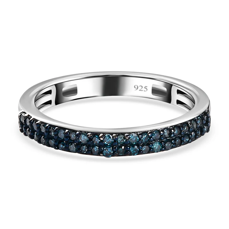 Blauer Diamant-Ring, 925 Silber platiniert ca. 0.25 ct