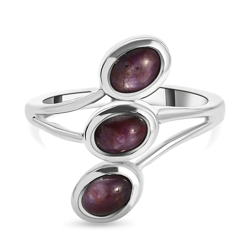 Sternrubin 3-Stein-Ring, 925 Silber platiniert ca. 2.41 ct