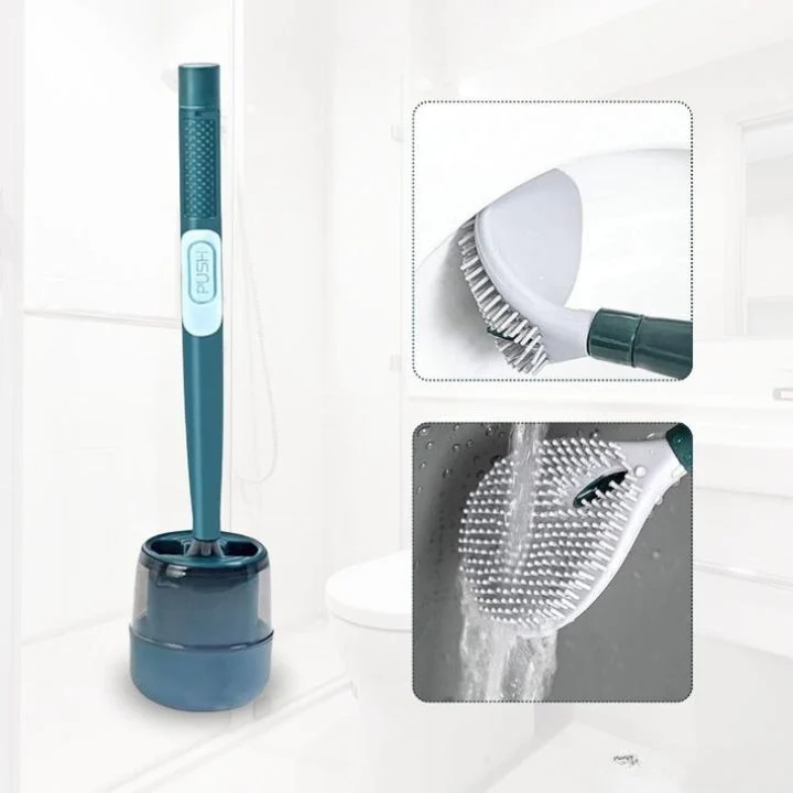 Toilettenbürste mit Flüssigkeitsspender & flexiblem Kopf | Wandmontage, schnell trocknender Halter | FlushMaster Pro