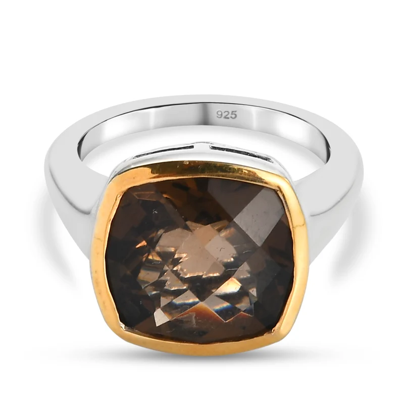Rauchquarz-Ring, 925 Silber Bicolor ca. 6,16 ct