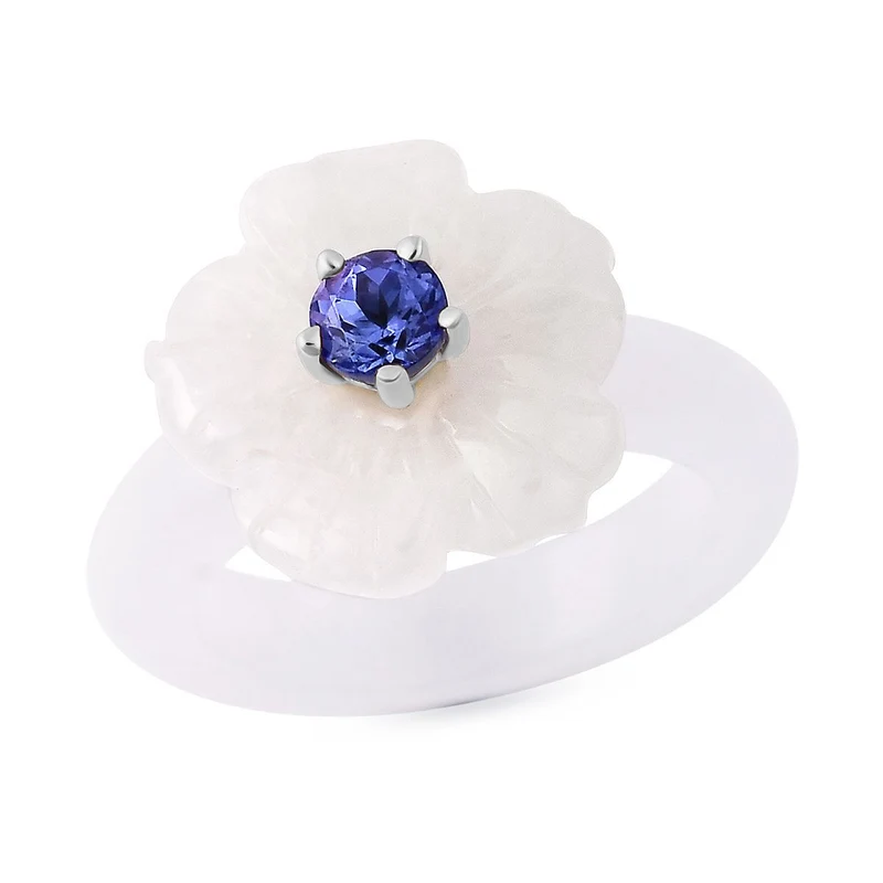 Jardin Kollektion - Weißer Jade und Tansanit-Ring, 925 Silber rhodiniert ca. 16,07 ct