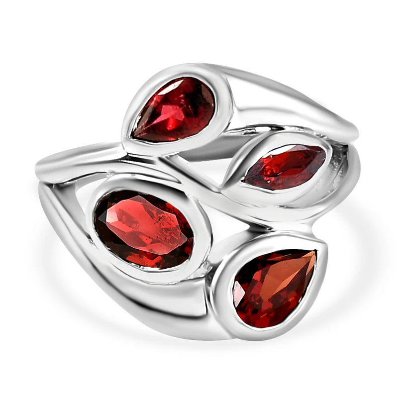 Roter Granat-Ring, reines Messing platiniert (Größe 18.00) ca. 2,70 ct