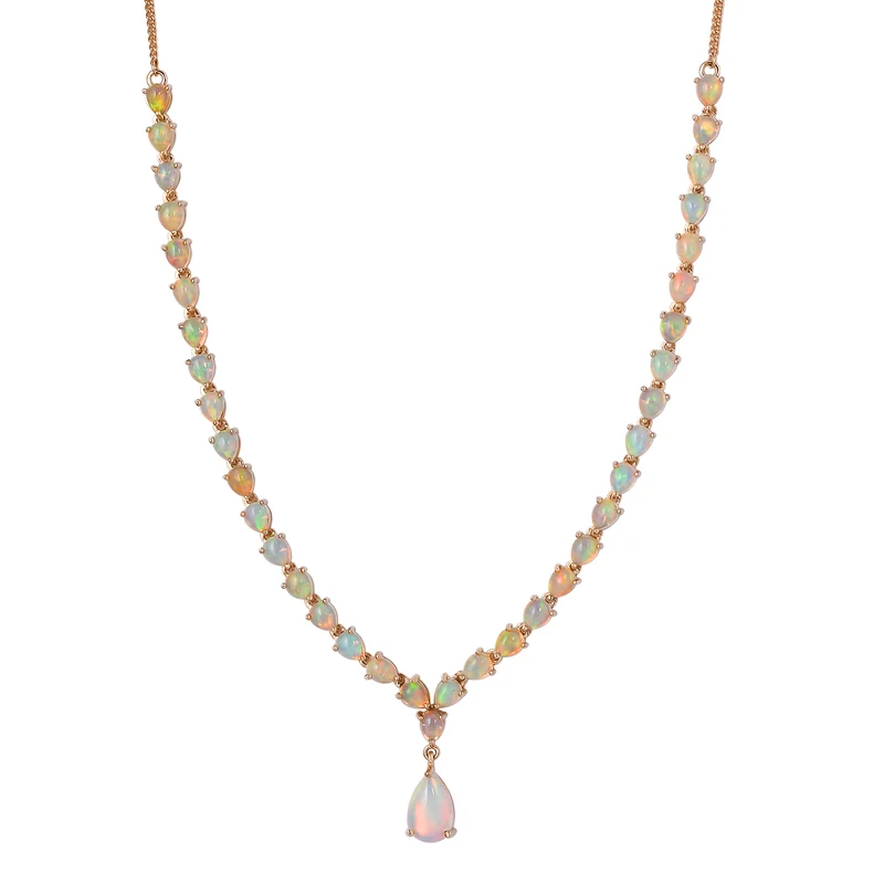 Natürliche, äthiopische Opal-Halskette, ca. 45 cm, 925 Silber Gelbgold Vermeil ca. 8.95 ct