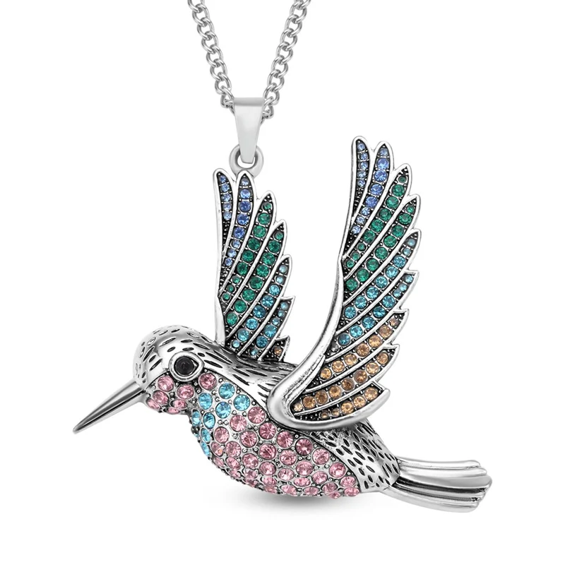 Kristall Kolibri-Anhänger mit Kette, silberfarben