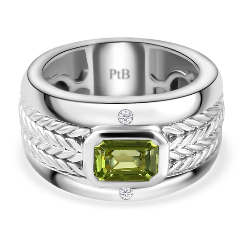 Peridot und weißer Zirkon-Ring, reines Messing Platin-Ionenbeschichtetet (Größe 19.00) ca. 1,04 ct