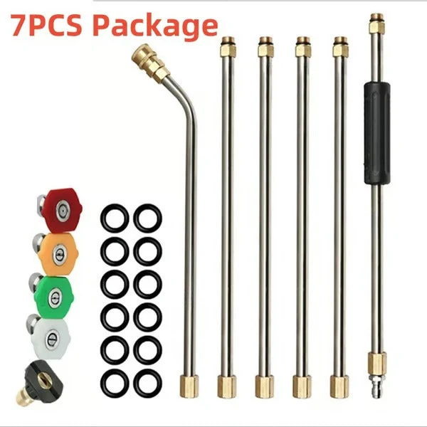 Teleskop-Hochdrucklanze 7,3 m Reichweite | Messing & Edelstahl bis 4000 PSI/140°C | 0–40° Düsen farbcodiert + 10 O-Ringe