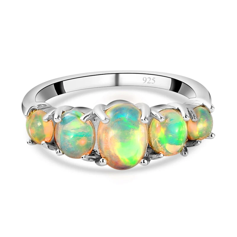Natürlicher, äthiopischer Opal-Ring, 925 Silber platiniert (Größe 19.00) ca. 1,19 ct