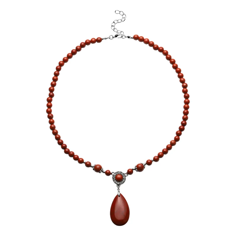 Rote Jaspis-Halskette, ca. 45 cm, silberfarben ca. 167,50 ct